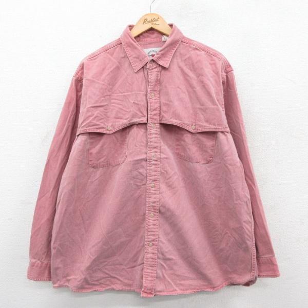 XL/古着 長袖 シャツ メンズ 90年代 90s 大きいサイズ ロング丈 コットン カナダ製 ピン...