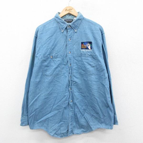 XL/古着 長袖 シャツ メンズ 90年代 90s IMAGE MAGIC ロング丈 コットン ボタ...