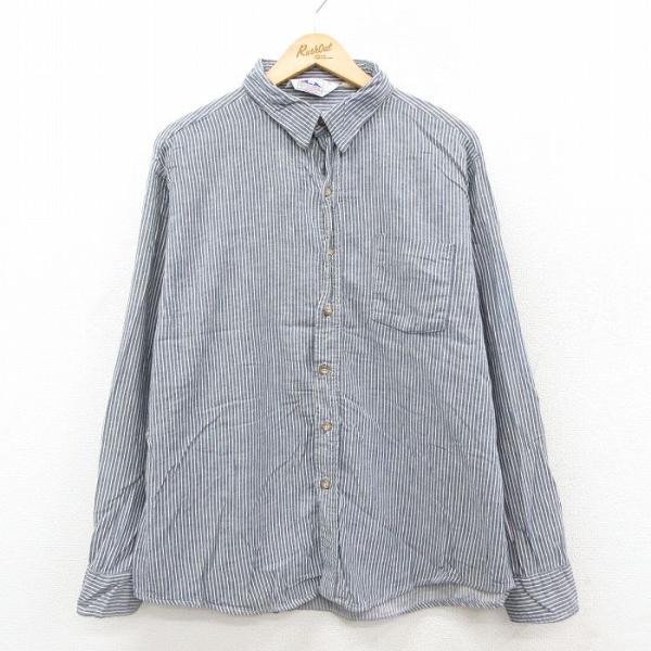 XL/古着 ダコタ 長袖 シャツ メンズ 80年代 80s コットン USA製 紺他 ストライプ 2...