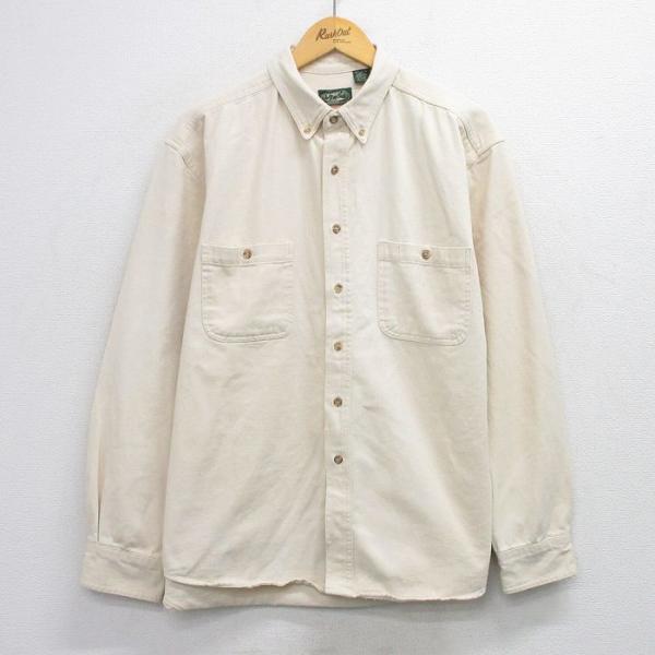 XL/古着 長袖 シャツ メンズ 90年代 90s コットン ボタンダウン 生成り 26feb10