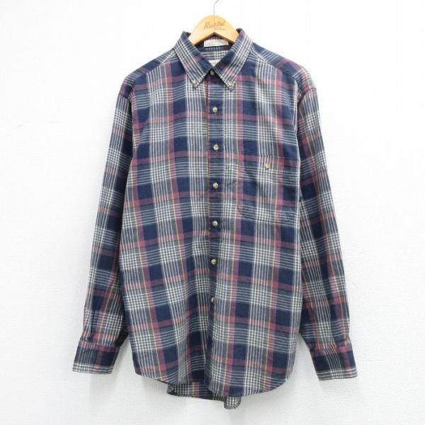 XL/古着 アロー 長袖 シャツ メンズ 80年代 80s ボタンダウン 濃紺他 チェック 26ma...