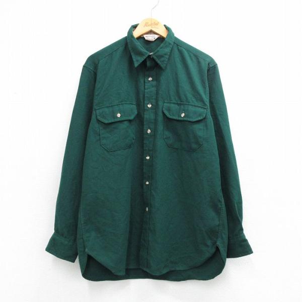 L/古着 カベラス 長袖 シャツ メンズ 80年代 80s USA製 緑 26mar06