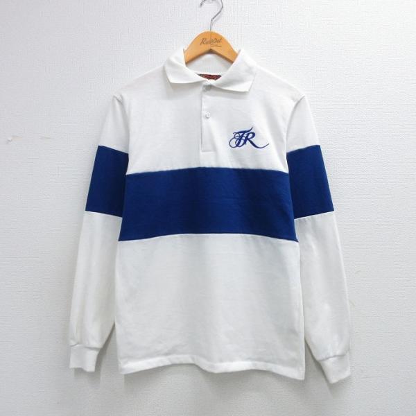 M/古着 Dunbrooke 長袖 ポロ シャツ メンズ 80年代 80s 白他 ストライプ 26m...