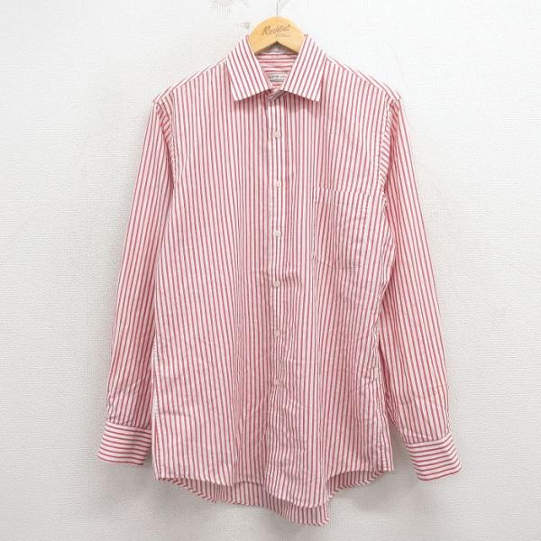 L/古着 長袖 シャツ メンズ 80年代 80s USA製 赤他 ストライプ 26mar09