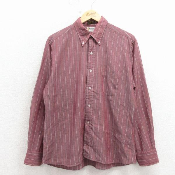 L/古着 長袖 シャツ メンズ 80年代 80s B エンジ ストライプ 26mar09