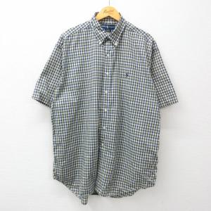 XL/古着 ラルフローレン 半袖 ブランド シャツ メンズ 90s ワンポイントロゴ BLAKE 大きいサイズ ロング丈 コットン ボタンダウン 紺他 ネ