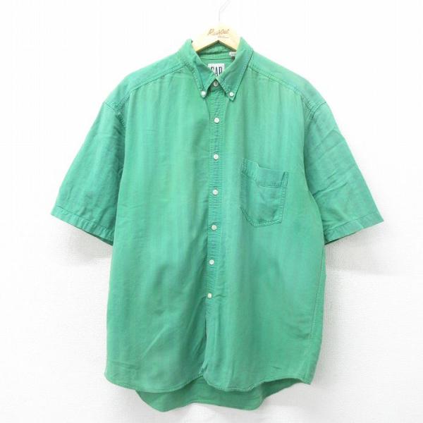 XL/古着 ギャップ GAP 半袖 シャツ メンズ 90s 大きいサイズ コットン ボタンダウン 緑...