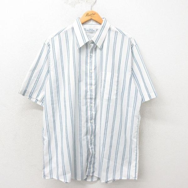 XL/古着 アロー 半袖 シャツ メンズ 90s 大きいサイズ 白他 ホワイト ストライプ 25ma...
