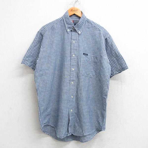 L/古着 ラルフローレン チャップス 半袖 ブランド シャツ メンズ 90s ロング丈 リネン ボタ...