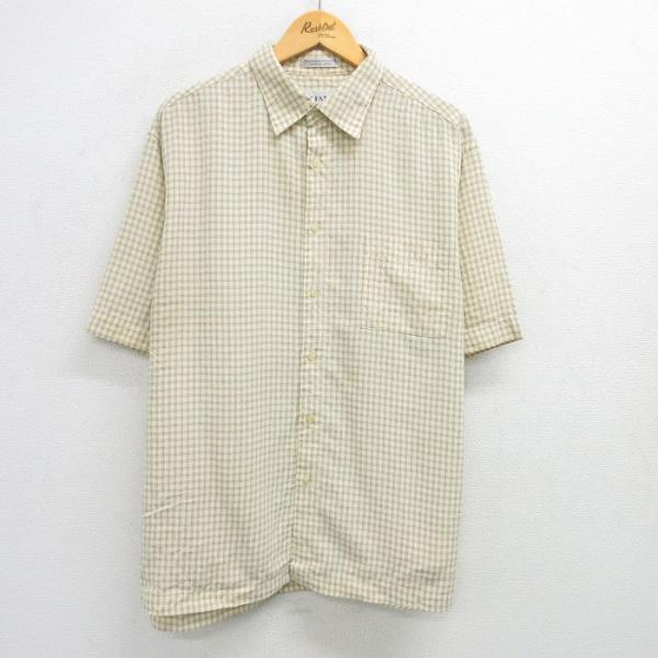 XL/古着 半袖 シャツ メンズ 90s 大きいサイズ レーヨン 薄黄他 イエロー チェック 25j...