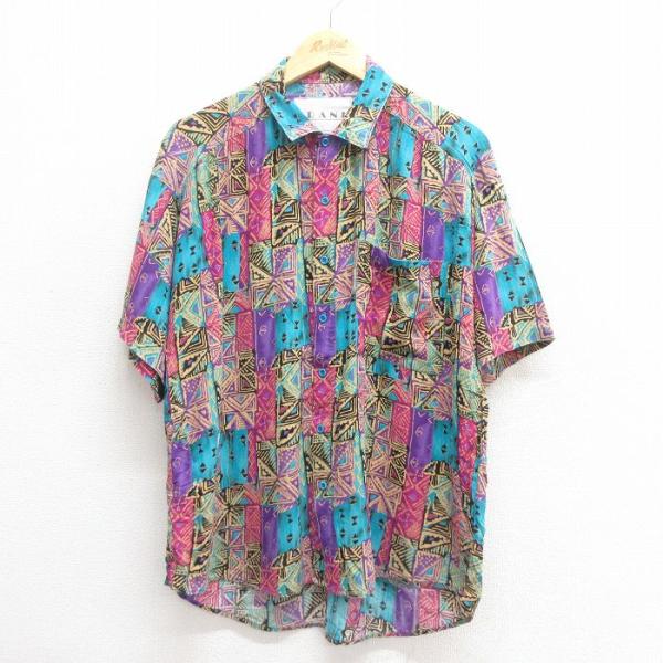 【50%OFF】M/古着 半袖 シャツ メンズ 90s レーヨン 紫他 パープル 25jun17 中...