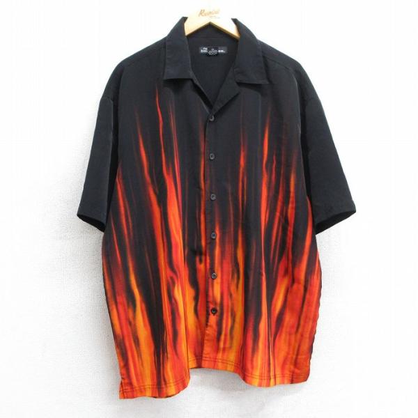 【50%OFF】XL/古着 no boundaries 半袖 シャツ メンズ 00s ファイヤーパタ...