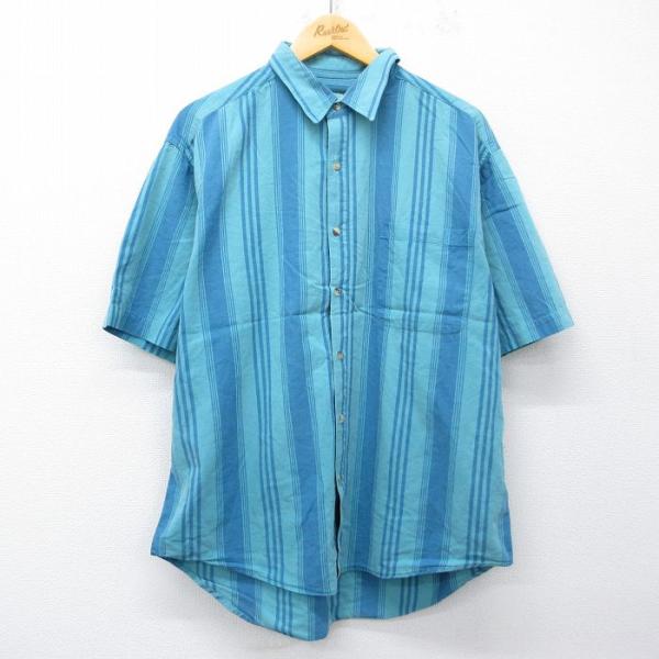 XL/古着 アメリカンイーグル 半袖 シャツ メンズ 90年代 90s 薄紺他 ストライプ spe ...
