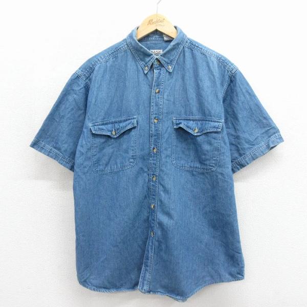 XL/古着 ベーシックエディションズ 半袖 シャツ 00年代 00s コットン ネイビー デニム 2...