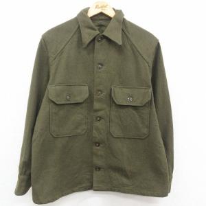 L/古着 長袖 ビンテージ ミリタリー シャツ メンズ 50s ウール 濃緑 グリーン 23oct2...