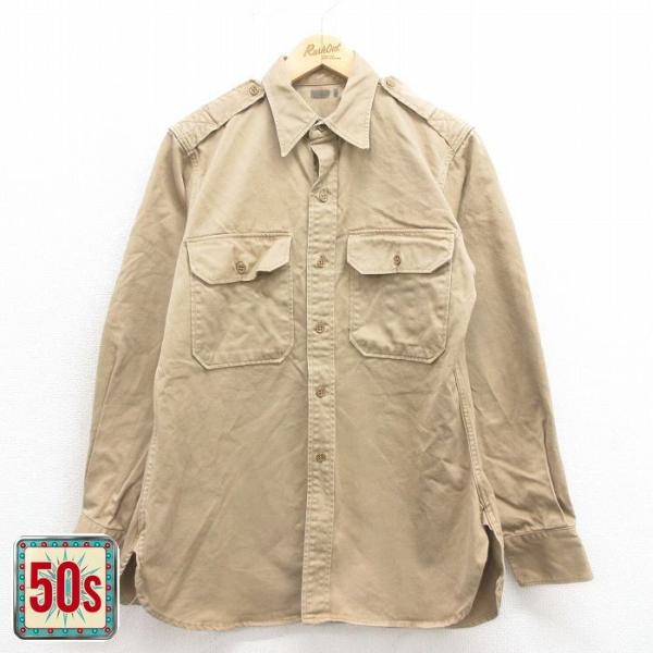 【20%OFF】M/古着 長袖 ビンテージ ミリタリー シャツ メンズ 50s マチ付き ベージュ ...