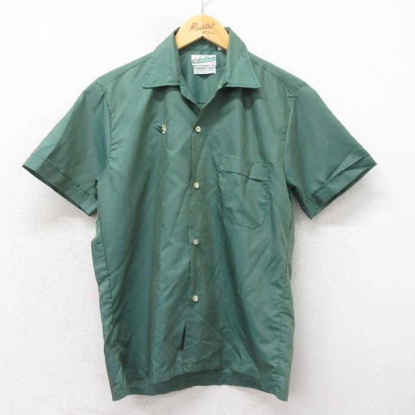 M/古着 半袖 ビンテージ シャツ メンズ 60s 開襟 オープンカラー 緑 グリーン 24mar2...