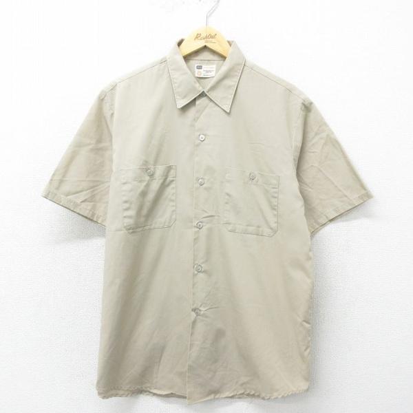 XL/古着 シアーズ 半袖 ビンテージ ワーク シャツ メンズ 70s ロング丈 ベージュ カーキ ...