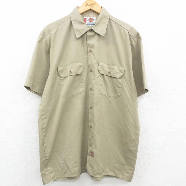 XL/古着 ディッキーズ Dickies 半袖 ワーク シャツ メンズ ベージュ カーキ 23apr...