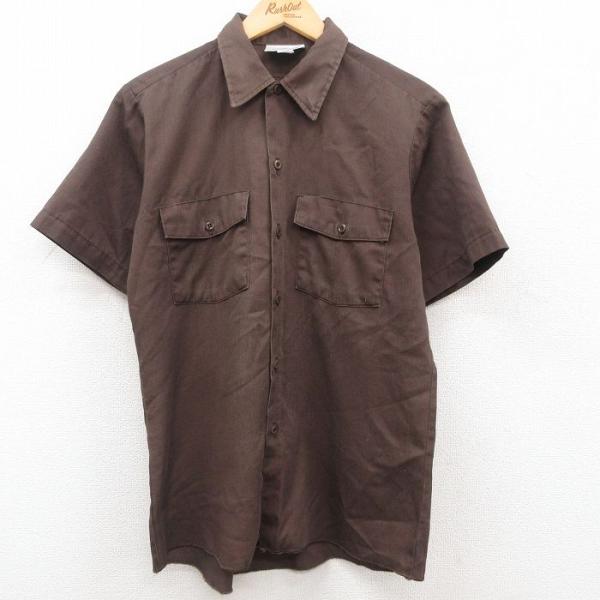 M/古着 ディッキーズ Dickies 半袖 ワーク シャツ メンズ 90s 茶 ブラウン 23ma...