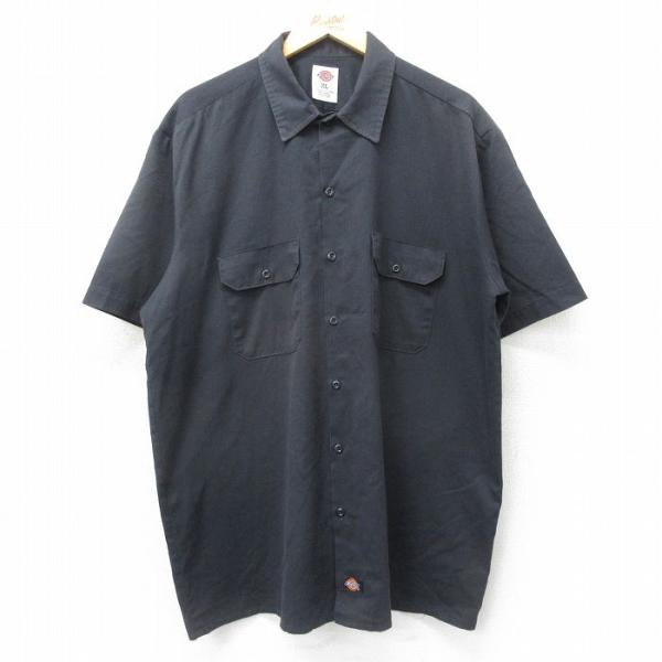 XL/古着 ディッキーズ Dickies 半袖 ワーク シャツ メンズ 大きいサイズ ロング丈 黒 ...