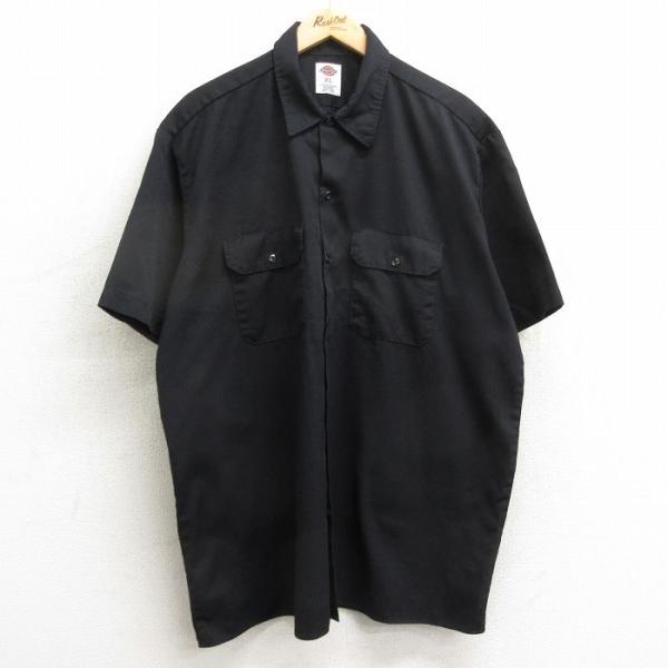 XL/古着 ディッキーズ Dickies 半袖 ワーク シャツ メンズ 大きいサイズ ロング丈 黒 ...