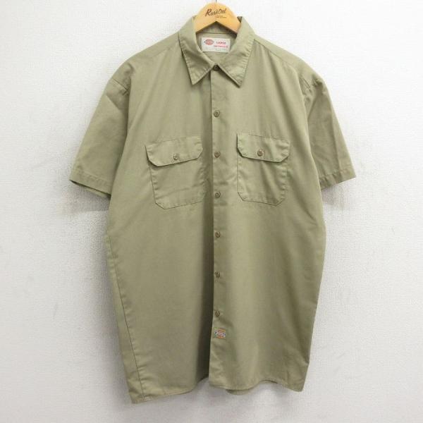 XL/古着 ディッキーズ Dickies 半袖 ワーク シャツ メンズ 00s ロング丈 ベージュ ...