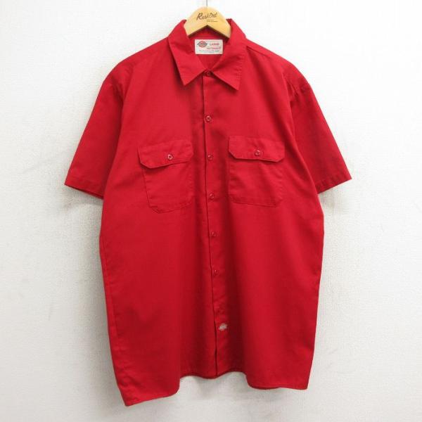 XL/古着 ディッキーズ Dickies 半袖 ワーク シャツ メンズ 00s ロング丈 赤 レッド...