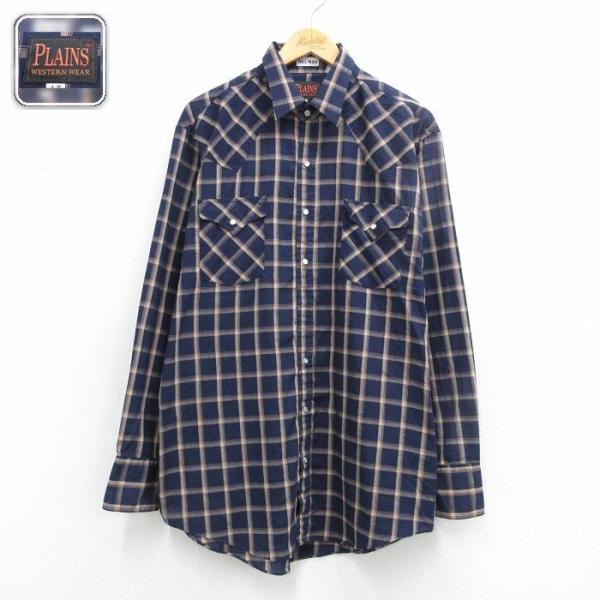 XL/古着 長袖 ウエスタン シャツ メンズ 紺他 チェック 26feb25