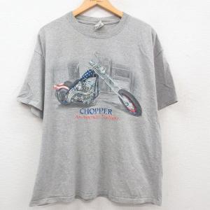 XL/古着 半袖 Tシャツ メンズ バイク CHOPPER 大きいサイズ クルーネック グレー 霜降...