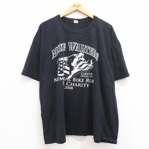 XL/古着 半袖 ビンテージ Tシャツ メンズ 00s バイクラン オオカミ 企業広告 大きいサイズ...