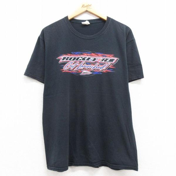 L/古着 半袖 Tシャツ メンズ レーシングカー ROCKET R1 コットン クルーネック 黒 ブ...