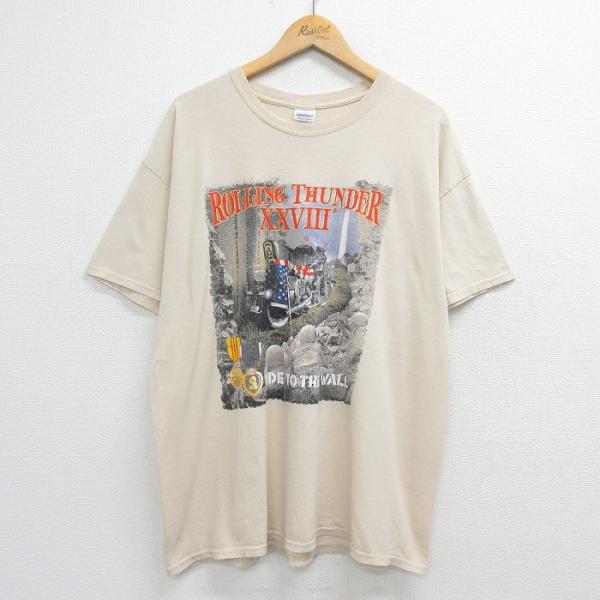 XL/古着 半袖 Tシャツ メンズ バイク ローリングサンダー 兵士 大きいサイズ コットン クルー...