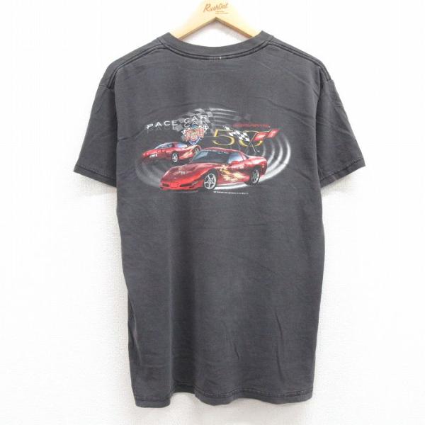 L/古着 半袖 ビンテージ Tシャツ メンズ 00s レーシングカー コルベット シボレー 黒 ブラ...