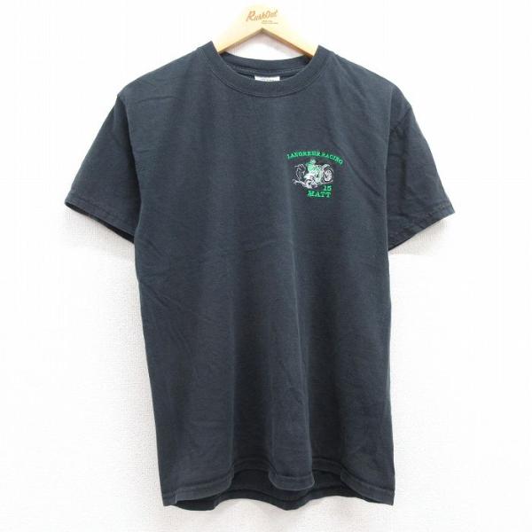 M/古着 半袖 ビンテージ Tシャツ メンズ 00s バイク レーシング コットン クルーネック 黒...