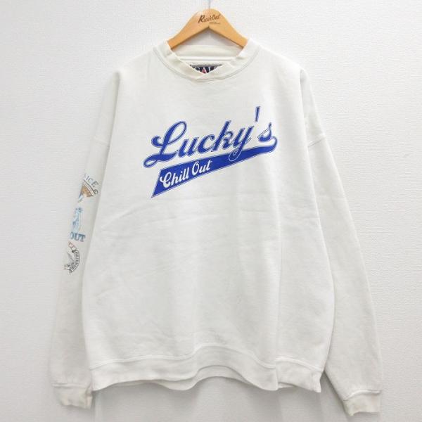 XL/古着 長袖 スウェット メンズ 90s Luckys Chillout ボロ 大きいサイズ ク...
