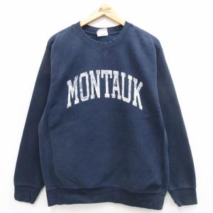 L/古着 長袖 スウェット メンズ 00s MONTAUK クルーネック 紺 ネイビー 24feb0...