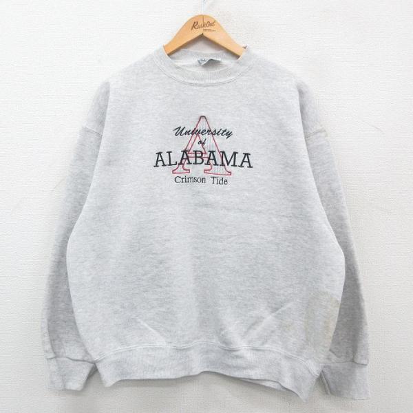 【50%OFF】XL/古着 長袖 スウェット メンズ アラバマ 大学 クルーネック 薄グレー 霜降り...
