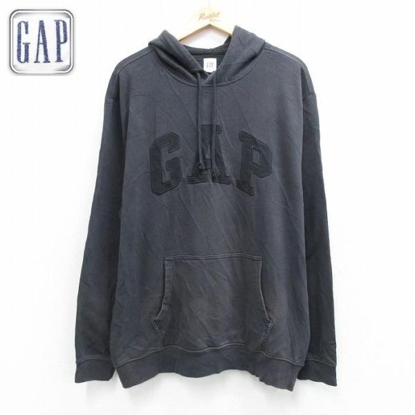 XL/古着 ギャップ GAP 長袖 スウェット パーカー メンズ ビッグロゴ 大きいサイズ ブラック...