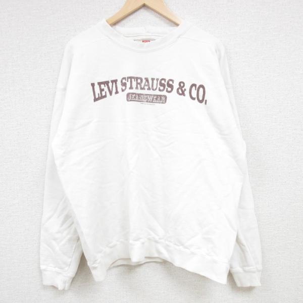 L/古着 リーバイス Levis 長袖 スウェット メンズ 90s ビッグロゴ クルーネック 白 ホ...