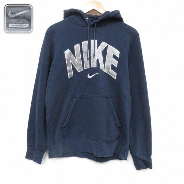 M/古着 ナイキ NIKE 長袖 スウェット パーカー メンズ ビッグロゴ 紺 25nov18
