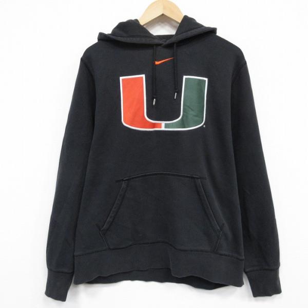 XL/古着 ナイキ NIKE 長袖 スウェット パーカー メンズ マイアミハリケーンズ 黒 25no...