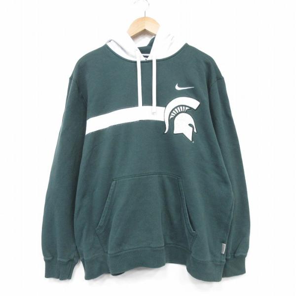 XL/古着 ナイキ NIKE 長袖 スウェット パーカー メンズ 大きいサイズ ツートンカラー 緑他...