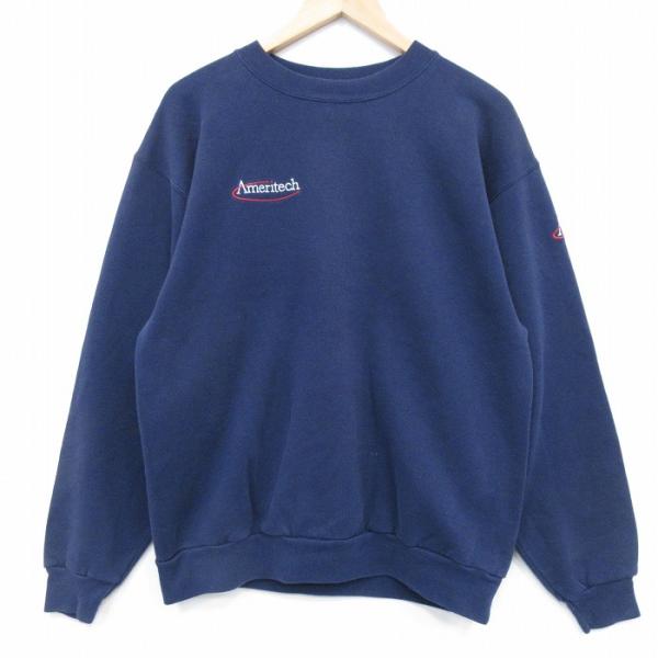 L/古着 長袖 スウェット メンズ 90年代 90s Ameritech クルーネック USA製 紺...