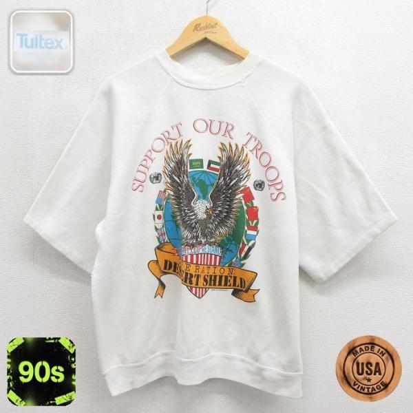 XL/古着 TULTEX 半袖 スウェット メンズ 90年代 90s 湾岸戦争 ラグラン クルーネッ...