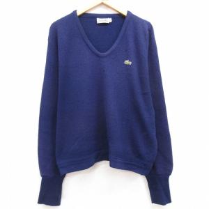 XL/古着 ラコステ LACOSTE IZOD 長袖 ブランド セーター メンズ 80s ワンポイントロゴ アクリル Uネック 紺 ネイビー 23sep28 中古 ニ 2OF｜古着屋RushOut