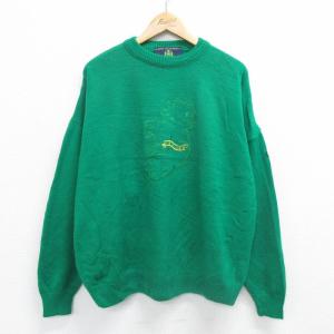 XL/古着 長袖 セーター メンズ 90s アイルランド 刺繍 大きいサイズ アクリル クルーネック 緑 グリーン 23nov03 中古 ニット トップス｜古着屋RushOut