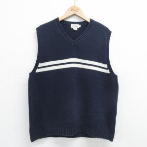 L/古着 ジェイクルー J.CREW ニット ベスト メンズ 00s コットン Vネック 紺 ネイビ...