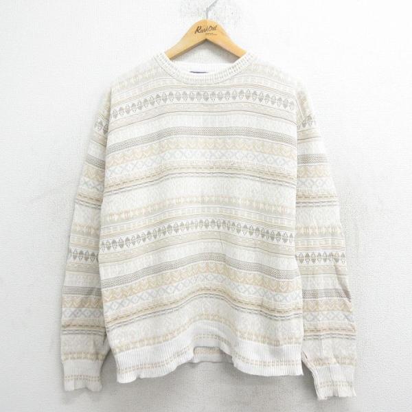 XL/古着 長袖 セーター メンズ 90s フェアアイル クルーネック 白 ホワイト 24sep25...