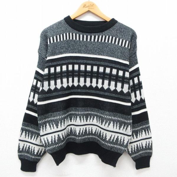 【50%OFF】M/古着 長袖 セーター メンズ 00s アクリル クルーネック 黒他 ブラック 2...